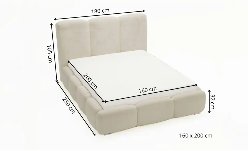 Polsterbett, Bemaßung