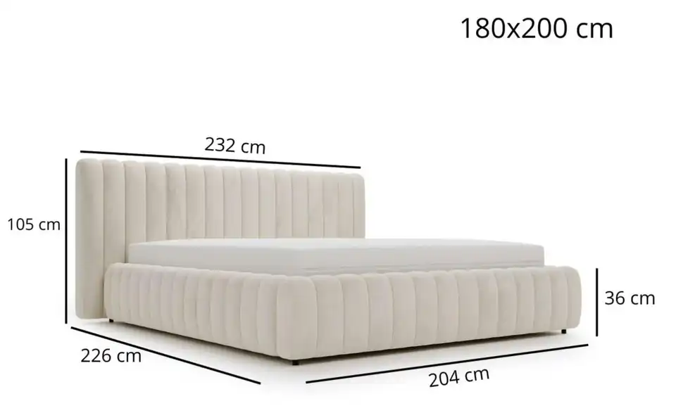 Polsterbett Bliss mit Stauraum, Bemaßung