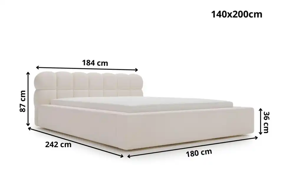 Polsterbett, Bemaßung