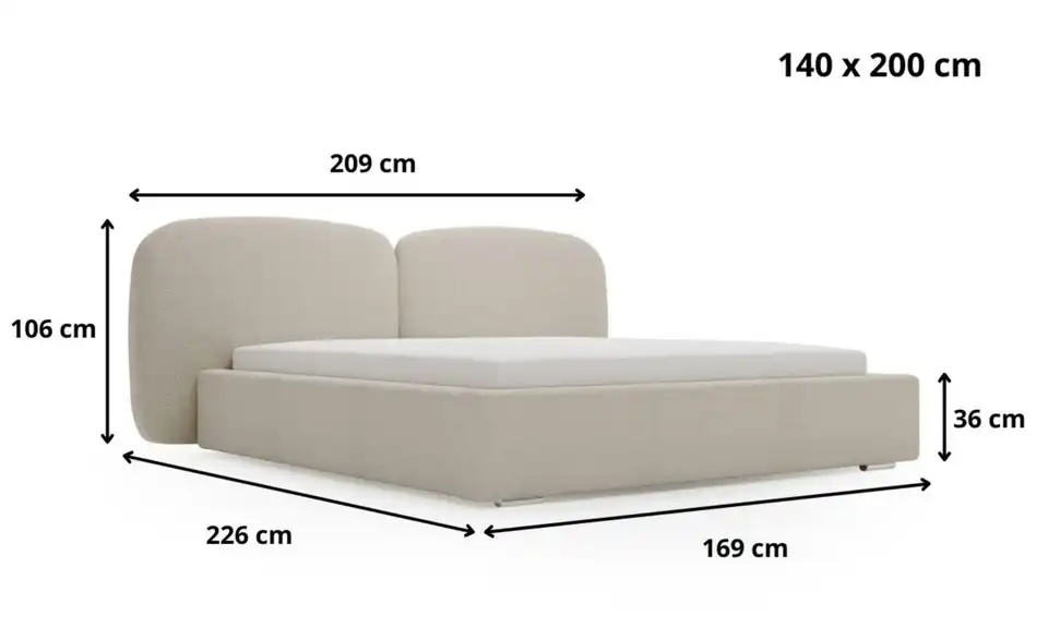 Polsterbett, Bemaßung