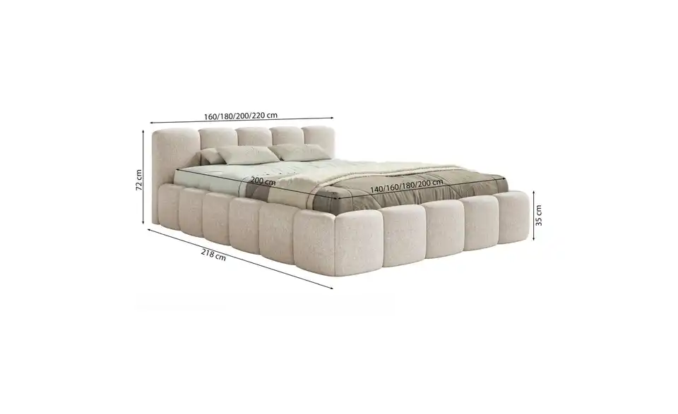 Selsey Polsterbett mit Bettkasten, Bemaßung