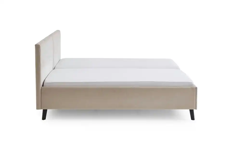 Polsterbett in beige, Profilansicht