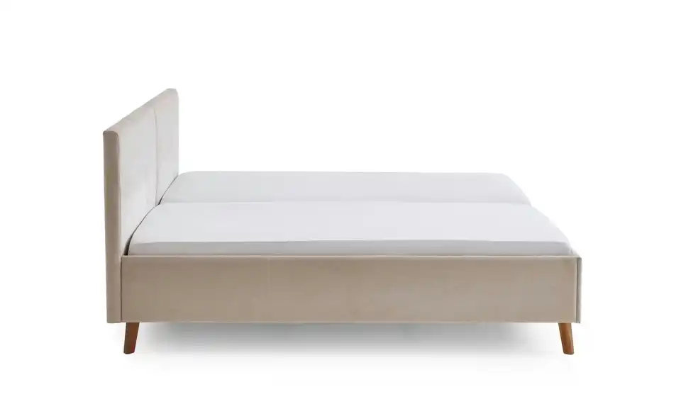 Polsterbett in beige, Profilansicht