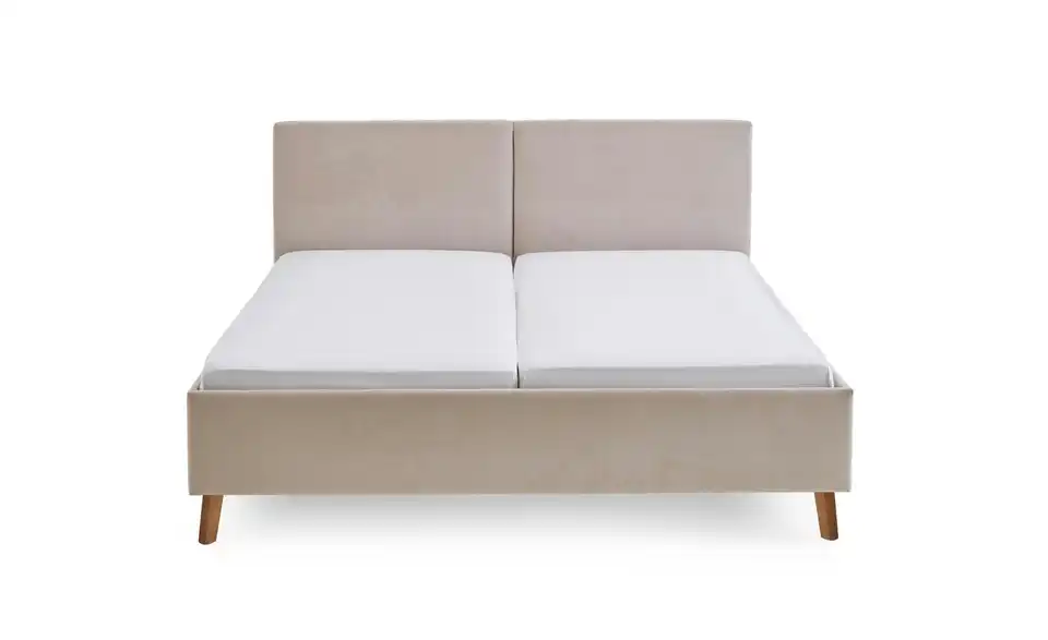 Polsterbett in beige, Frontansicht