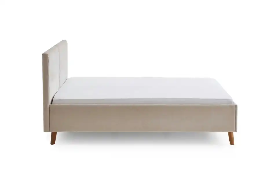 Polsterbett in beige, Profilansicht