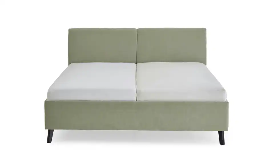 Polsterbett in hellgrün, Frontansicht