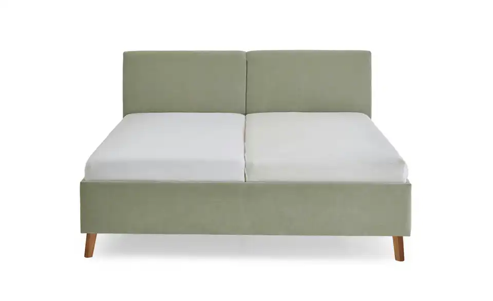 Polsterbett in hellgrün, Frontansicht