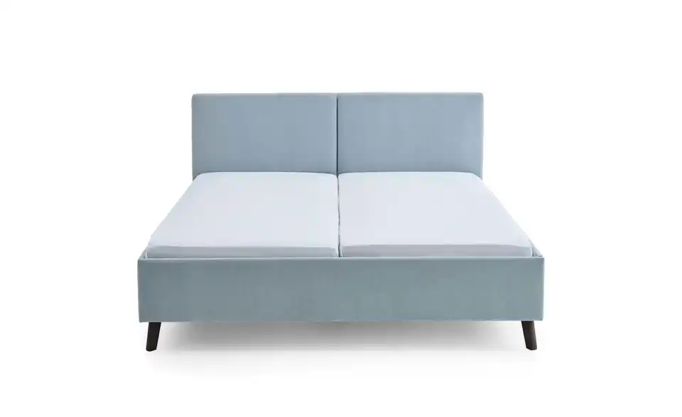 Polsterbett in hellblau, Frontansicht