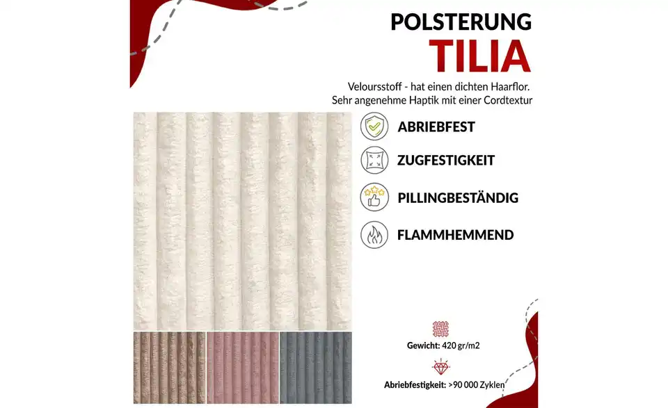 Polsterbett mit Bettkasten, Bild mit Text