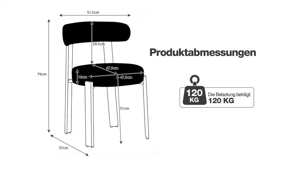 Esszimmerstuhl 2er-Set, Bemaßung