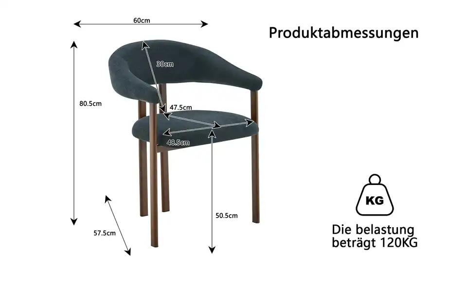 Esszimmerstuhl 2er-Set, Bemaßung