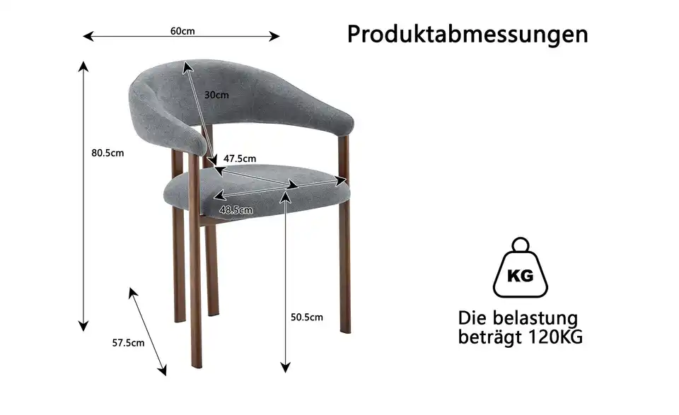 Esszimmerstuhl 2er-Set, Bemaßung