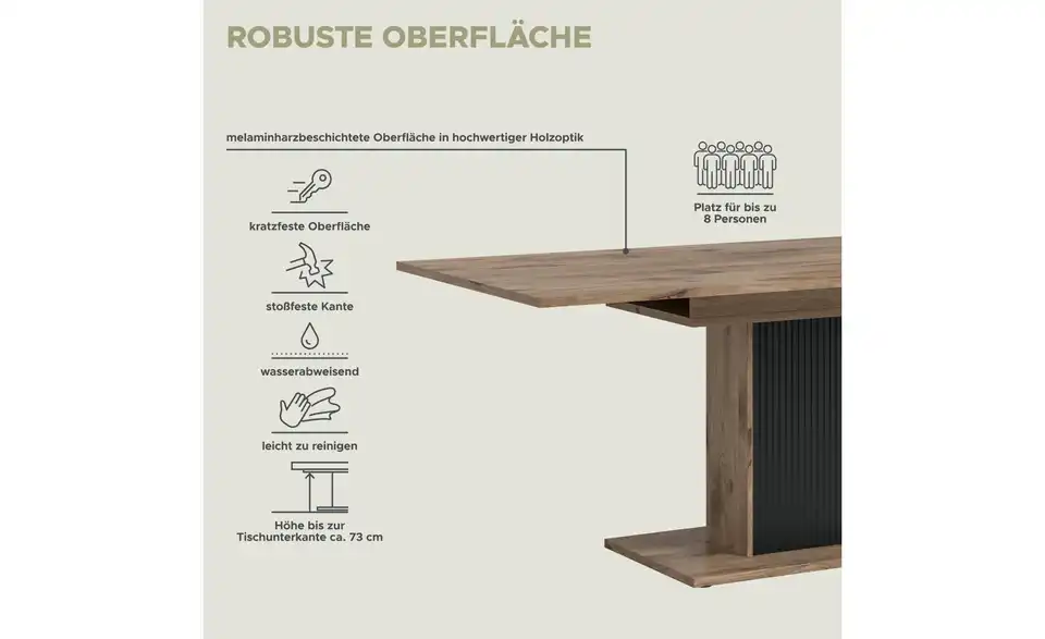 Esstisch ausziehbar, Bild mit Text