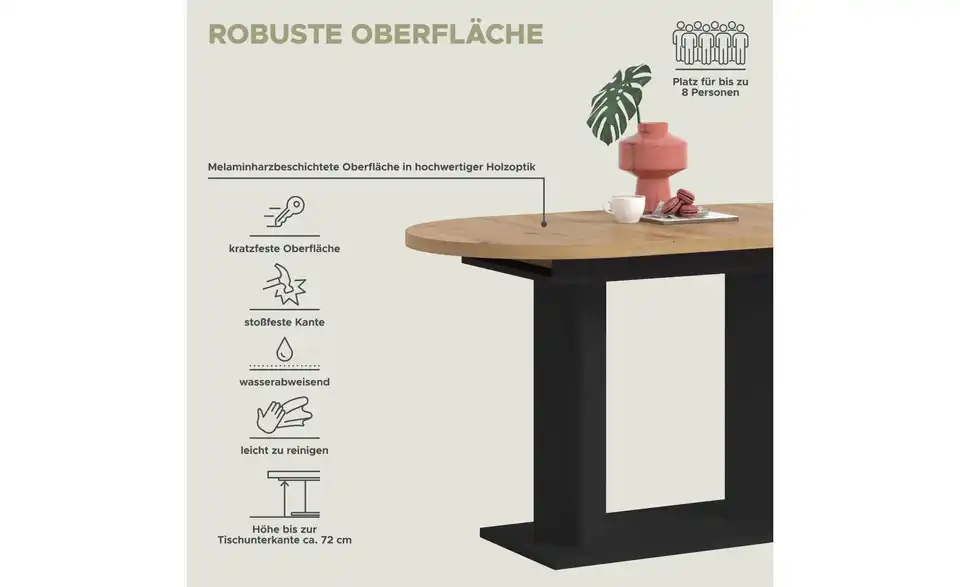 Esstisch ausziehbar, Bild mit Text
