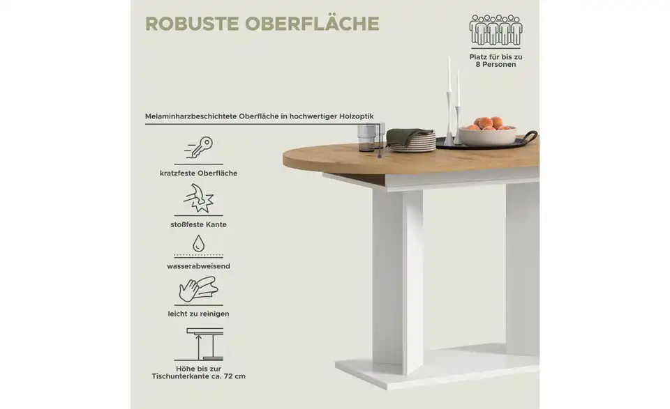 Esstisch ausziehbar, Bild mit Text