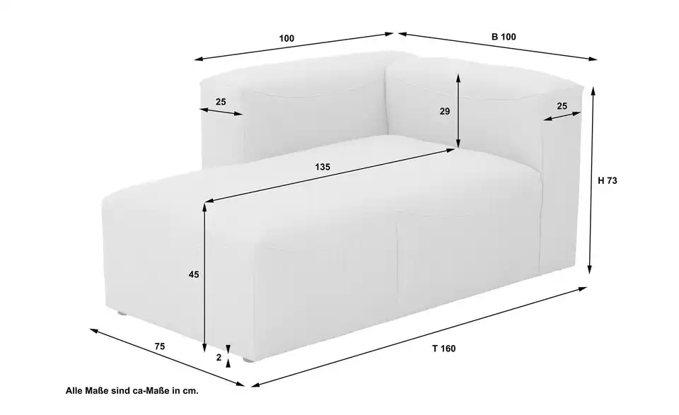 Max Winzer Longchair Armlehne links Lena, Bemaßung