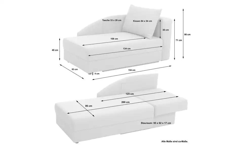 Max Winzer Recamiere Tobi, Bemaßung