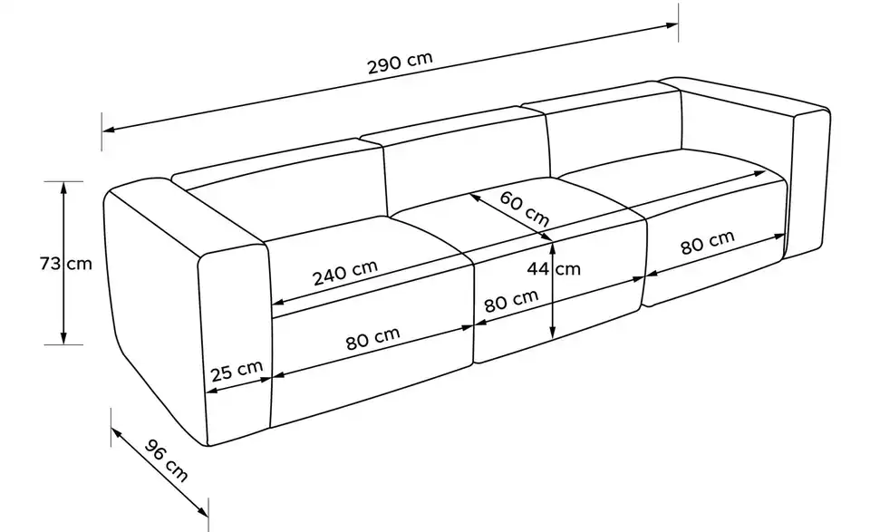 KONSIMO Einzelsofa Buffo, Bemaßung