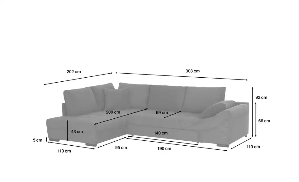bobb Ecksofa Allegro, Bemaßung