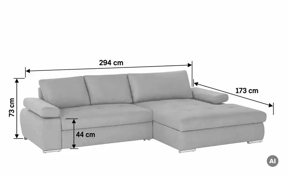 smart Ecksofa Ibby, Bemaßung