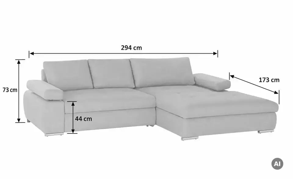 smart Ecksofa Ibby, Bemaßung