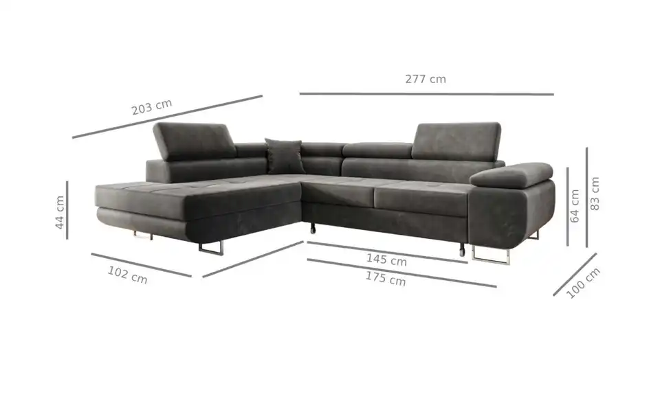 Ecksofa Memphis, Bemaßung
