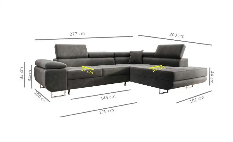 Ecksofa Memphis, Bemaßung