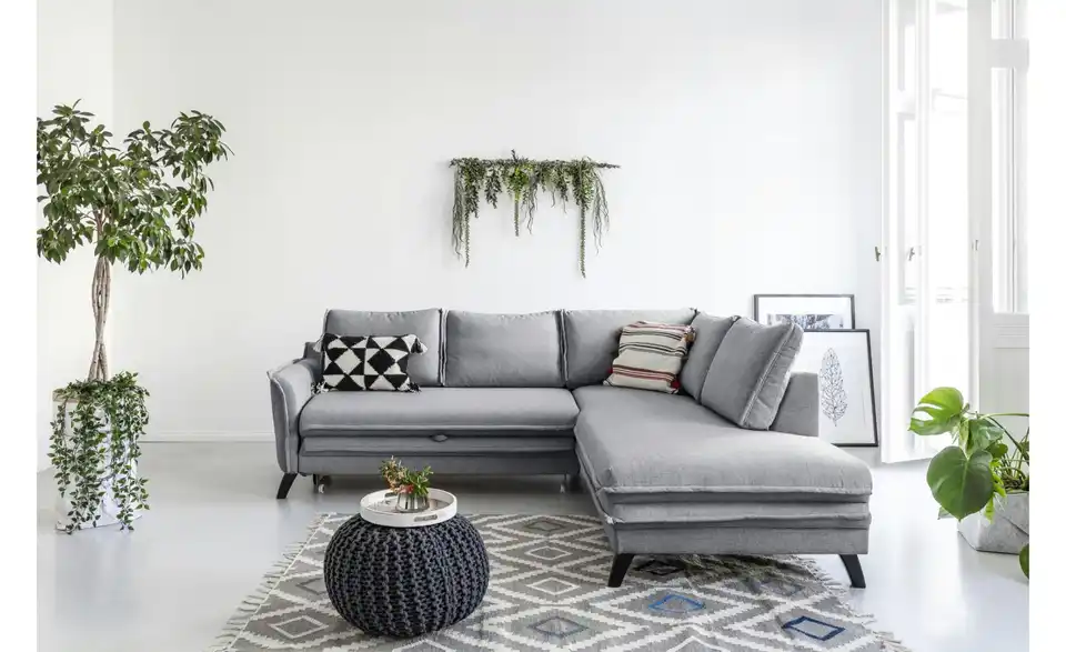 Miuform Ecksofa Charming Charlie mit Schlaffunktion, in Wohnsituation