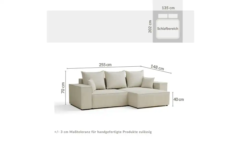 Ecksofa Moyo, Bemaßung
