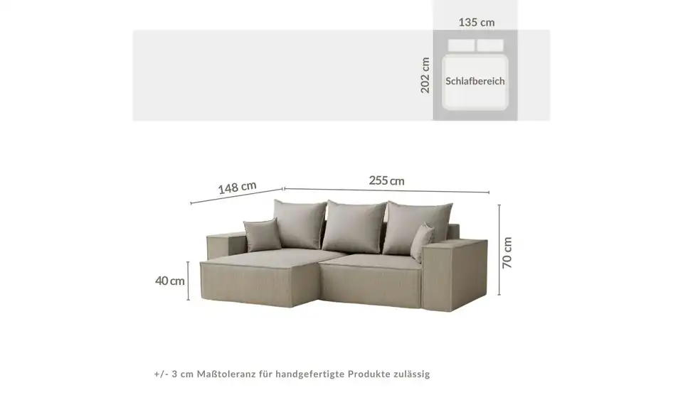 Ecksofa, Bemaßung
