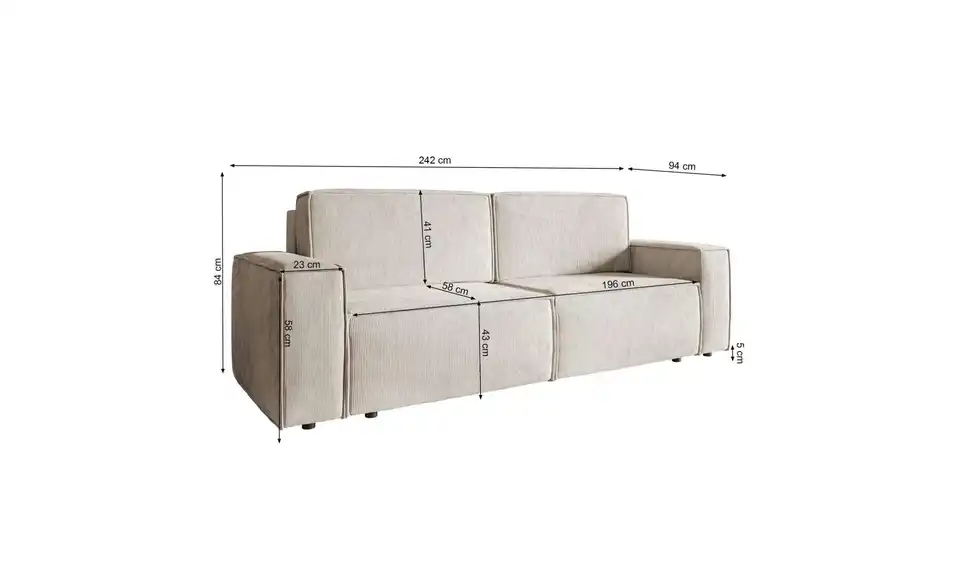 Selsey Schlafsofa Copertino, Bemaßung