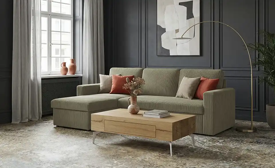 Ecksofa Xenia mit Schlaffunktion, in Wohnsituation