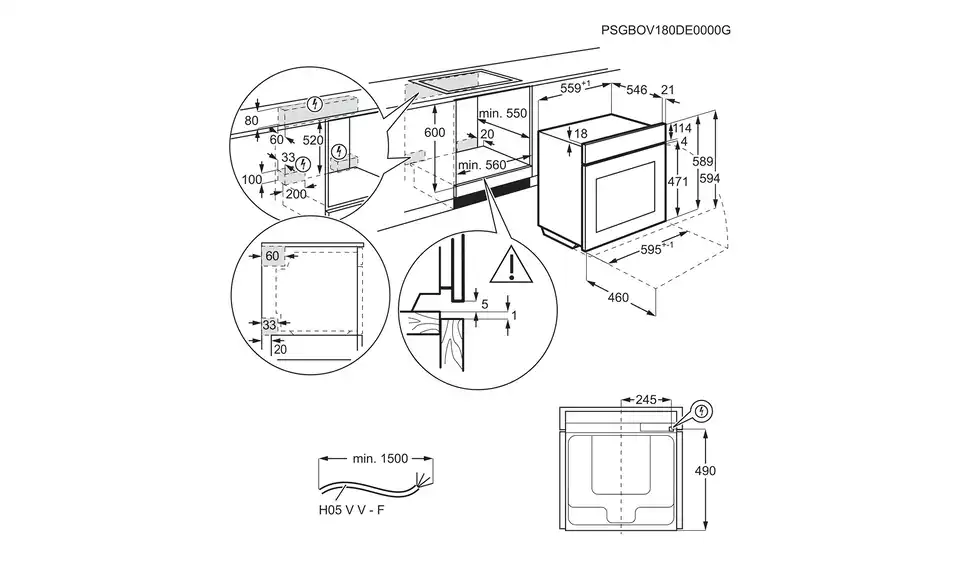 Einbau-Herdset HZ13M20I1R, Bemaßung