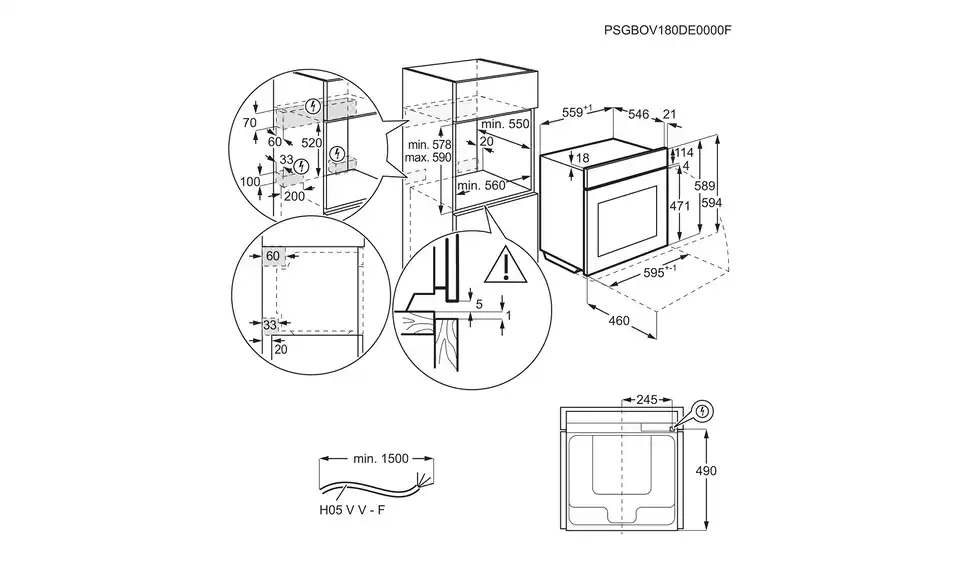 Einbau-Herdset HZ13M20I1R, Bemaßung