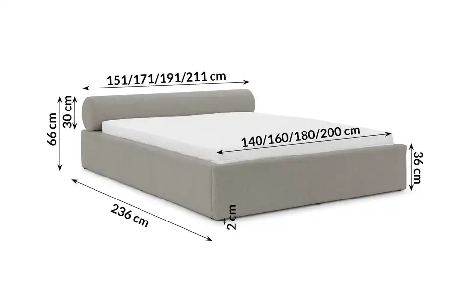 S-STYLE Polsterbett Josy, Bemaßung