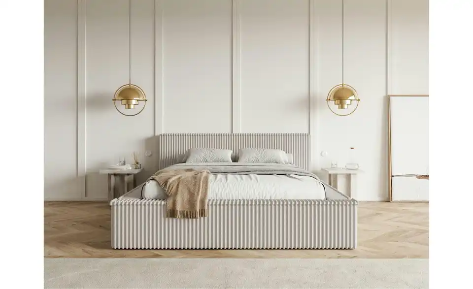 Selsey Polsterbett BK 160x200 Greige mit Bettkasten, in Wohnsituation