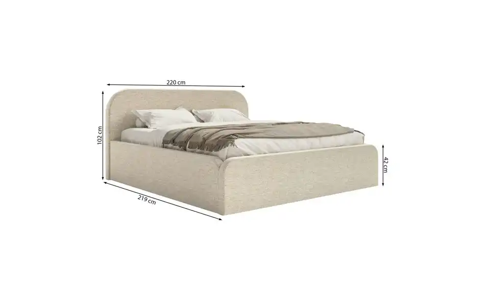 Selsey Polsterbett BK 200x200 Beige, Bemaßung