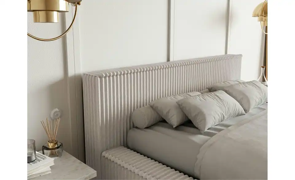 Selsey Polsterbett BK 180x200 Greige mit Bettkasten, in Wohnsituation