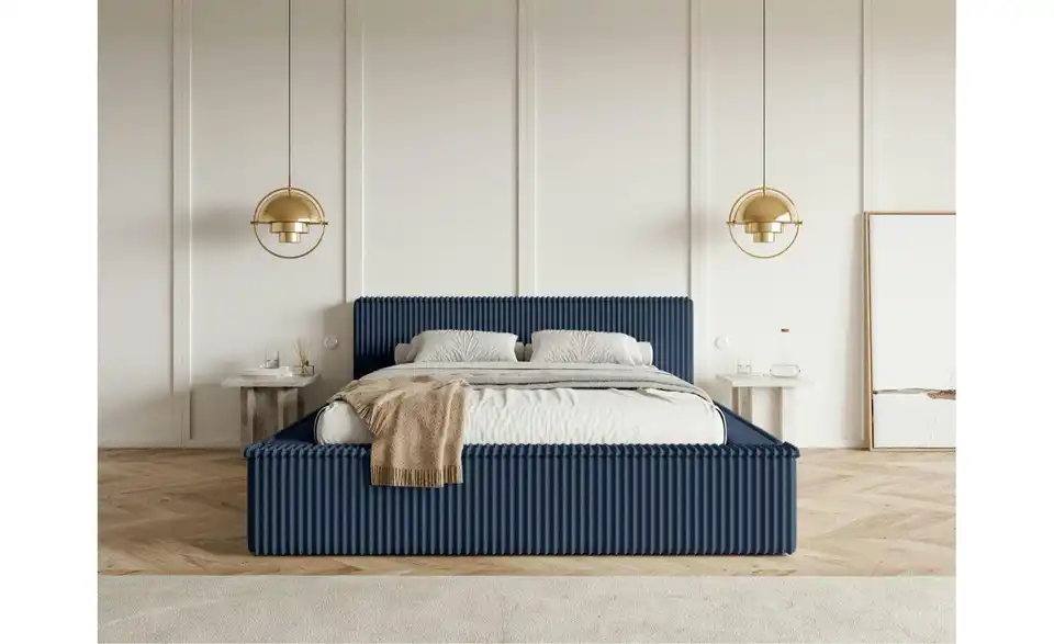 Selsey Polsterbett BK 140x200 Blau mit Bettkasten, in Wohnsituation