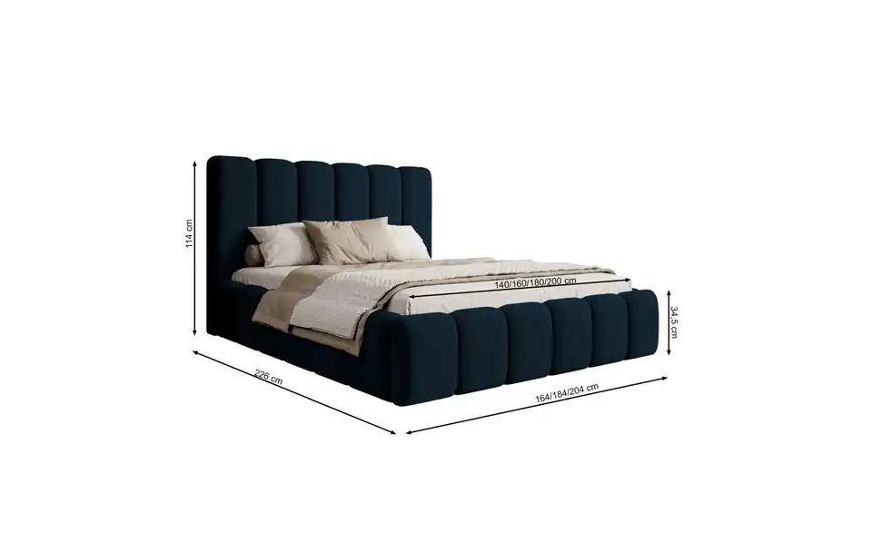 Selsey Polsterbett mit Bettkasten, Bemaßung