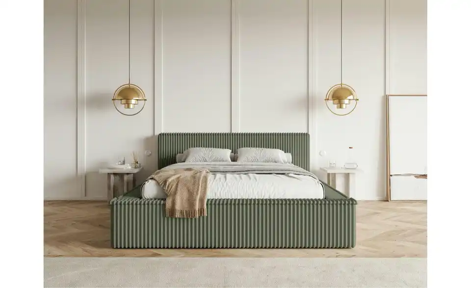 Selsey Polsterbett BK 180x200 Khaki mit Bettkasten, in Wohnsituation