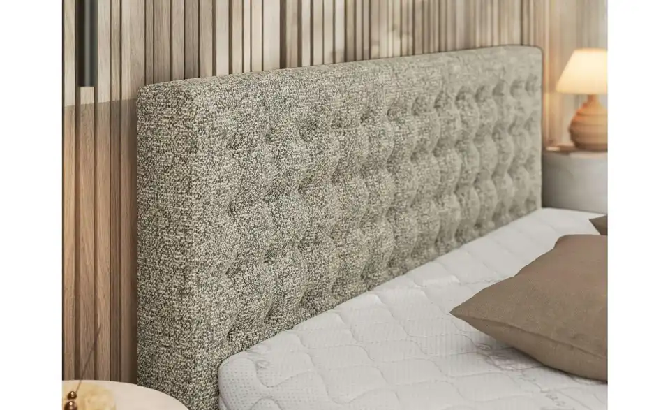 Polsterbett 200x200 Beige mit Bettkasten, Detailansicht