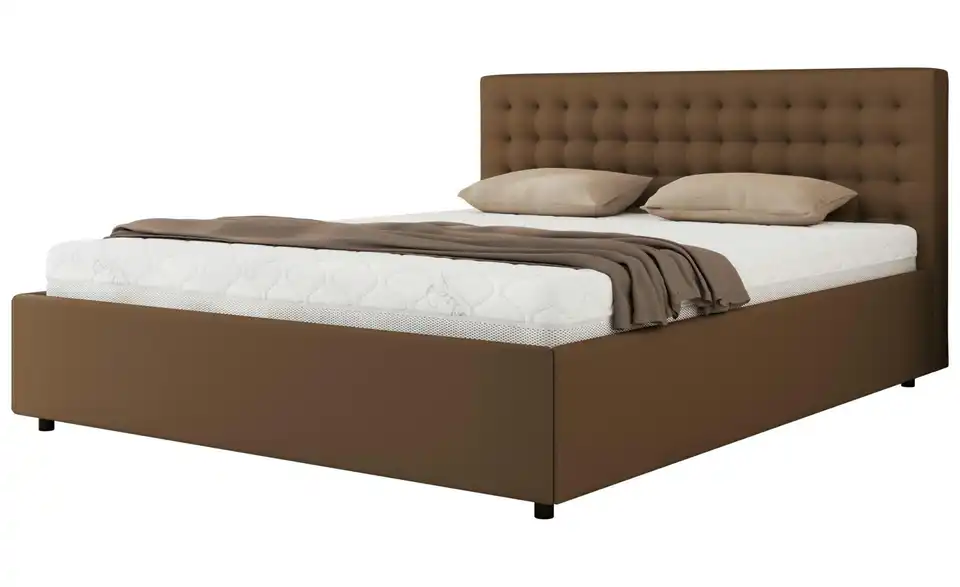 Polsterbett 140x200 Braun mit Bettkasten, Perspektive
