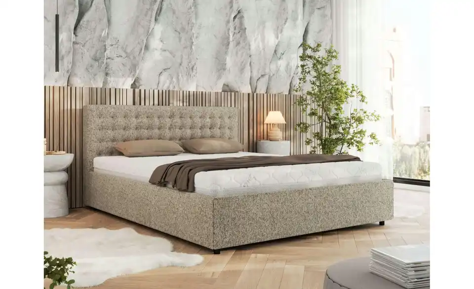 Polsterbett 160x200 Beige mit Bettkasten, in Wohnsituation