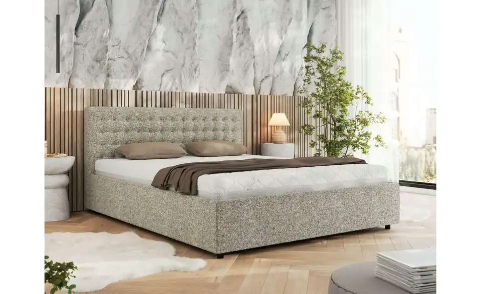Polsterbett 180x200 Beige mit Bettkasten, in Wohnsituation