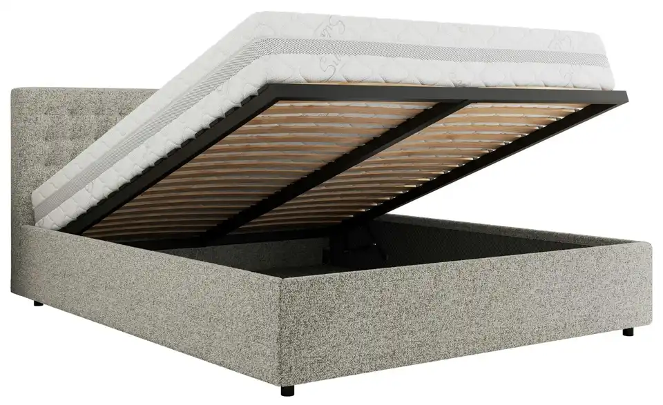 Polsterbett 180x200 Hellgrau mit Bettkasten, Funktionsansicht