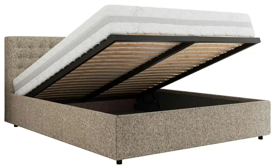 Polsterbett 140x200 Beige mit Bettkasten, Funktionsansicht