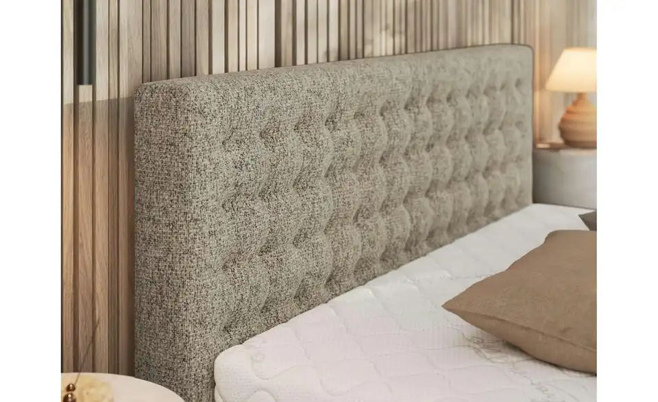 Polsterbett 140x200 Beige mit Bettkasten, Detailansicht