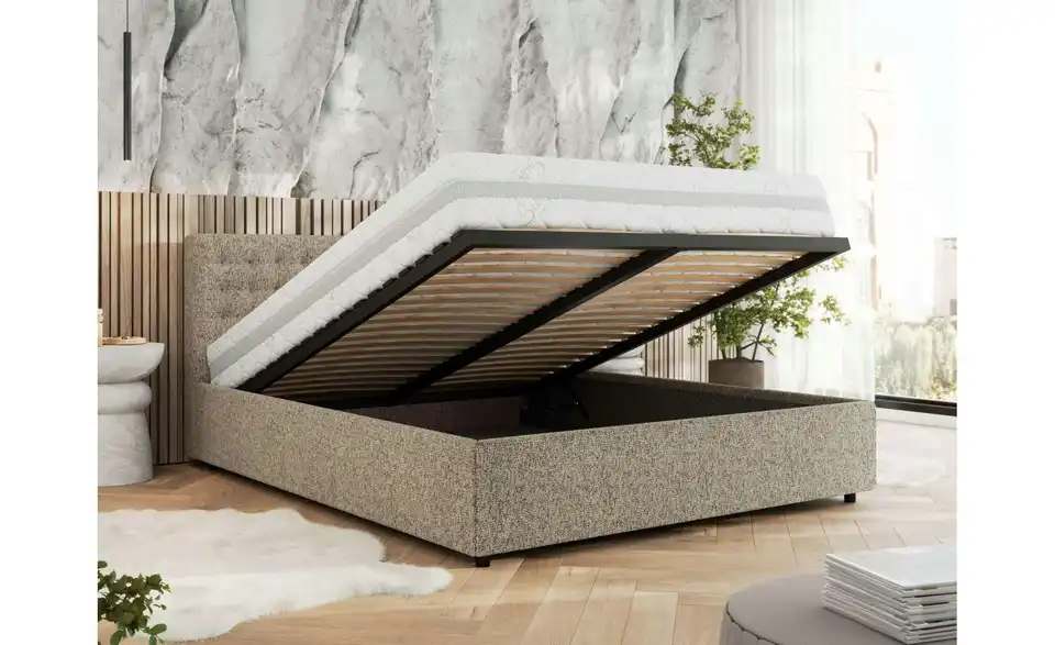 Polsterbett 140x200 Beige mit Bettkasten, in Wohnsituation