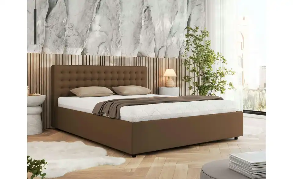 Polsterbett 160x200 Braun mit Bettkasten, in Wohnsituation
